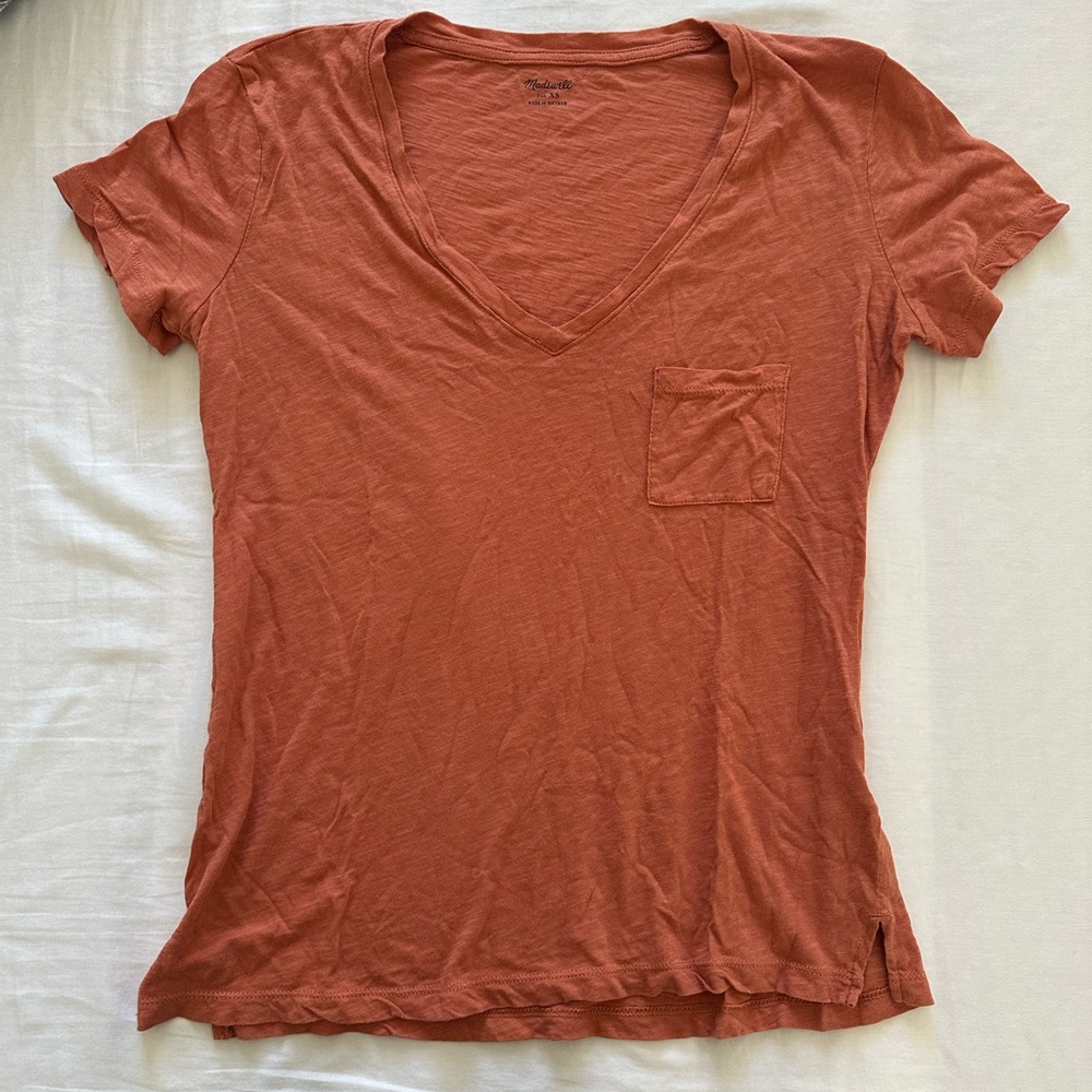 Madewell whisper cotton v neck burnt orange